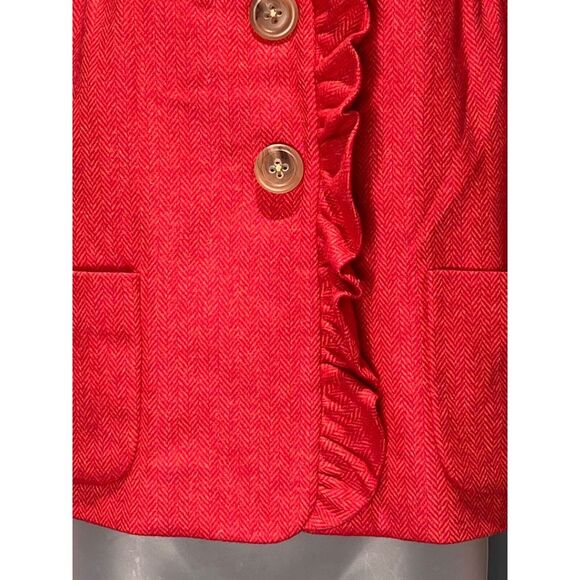 J CREW FIONA DARK PINK HERRINGBONE WOOL BLAZER JACKET SHORT RUFFLE COLLAR TRIM 2 - Picture 3 of 11